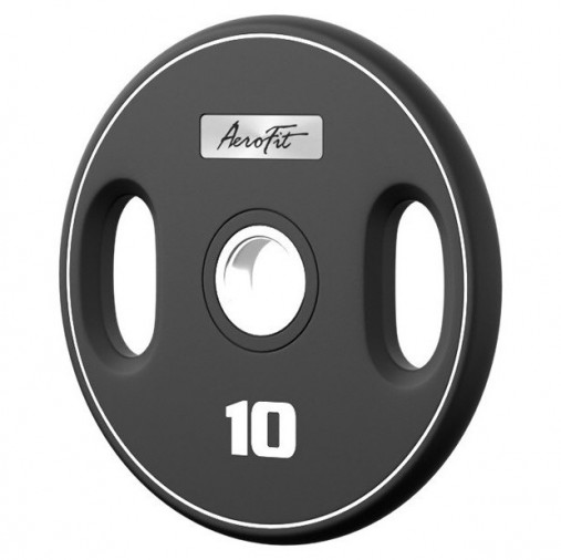 Олимпийский полиуретановый диск AeroFit 10 кг, черный, с 2-мя хватами Олимпийский полиуретановый диск AeroFit 10 кг, черный, с 2-мя хватами