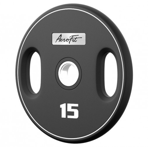 Олимпийский полиуретановый диск AeroFit 15 кг, черный, с 2-мя хватами Олимпийский полиуретановый диск AeroFit 15 кг, черный, с 2-мя хватами